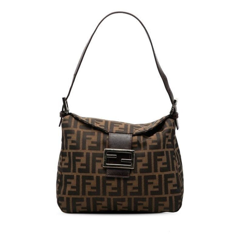 Fendi Zucca Mamma Baguette Leather Shoulder Bag Brown